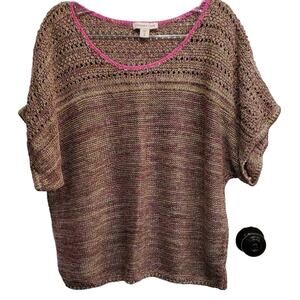 Coldwater Creek Short Sleeve Oversized Multicolored Knit Sweater Plus Size 1X